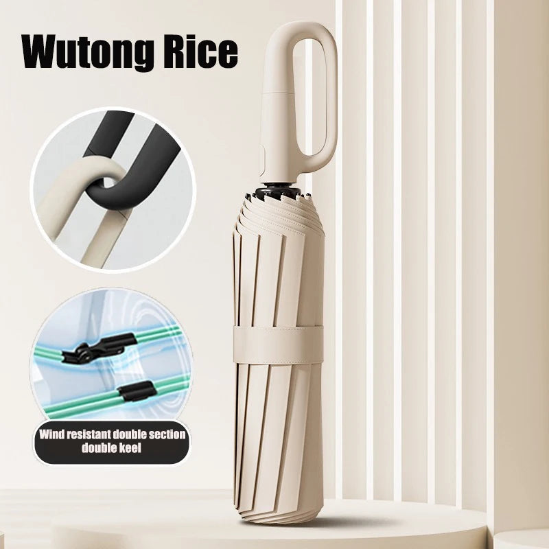 Oversized Reinforced Windproof Rainproof Dual-use UV Resistant Fully Automatic Rotating Ring Buckle Umbrella Fold Double Keel