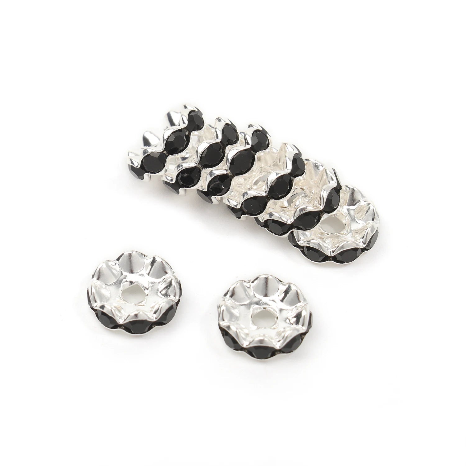 30pcs/lot 12mm Wave Side Rhinestone Spacer Beads Colorful Crystal Metal Rondelle for Jewelry Making Diy Crafts Accessories