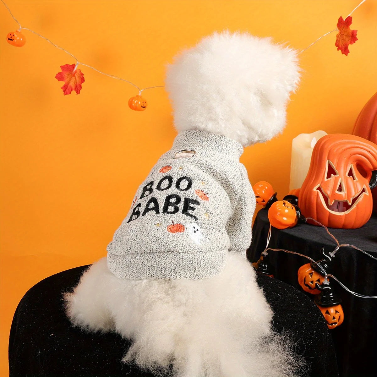Cute Dog Clothes – Pumpkin Ghost Halloween Sweater