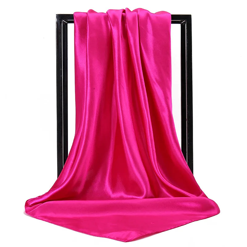 Luxury Brand Silk Scarf Women Satin Solid color Hijab Scarves Muslim Pareo Bandana Female Shawl Wrap Headband Foulard 90*90cm