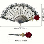 1pc/2pcs Vintage Spanish Flamenco Rose Lace Handheld Fan Elegant Black Folding Fan for Parties And Weddings