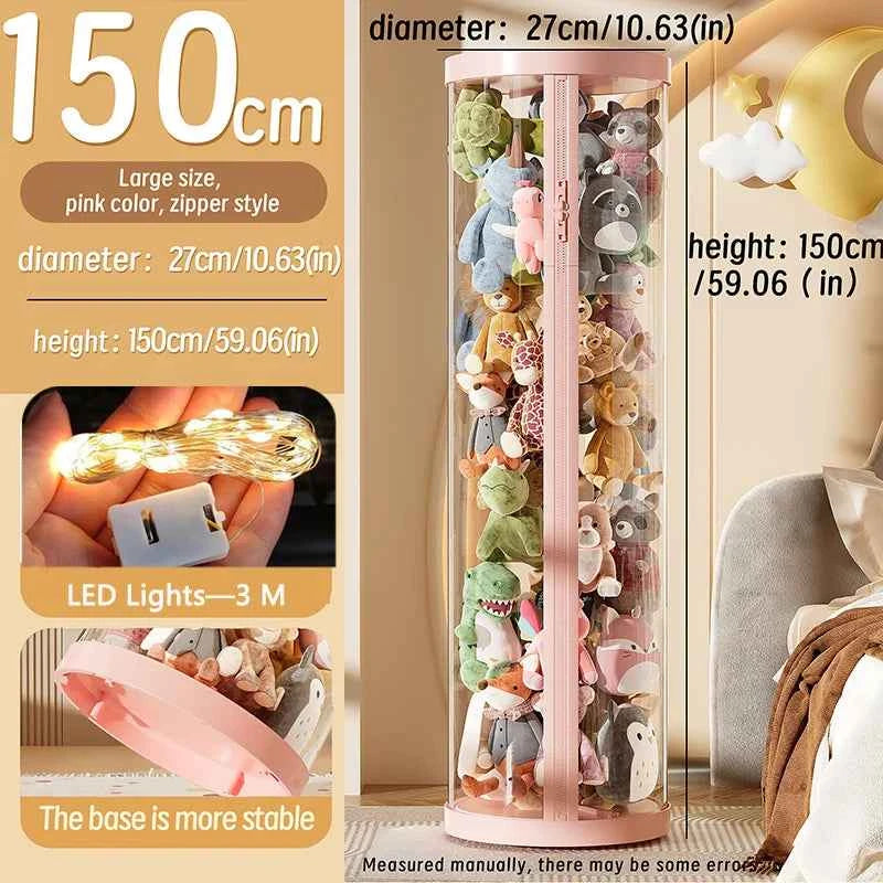 Transparent Doll Storage Box Plush Toy Organization Toy Storage Tube DIY Zipper Bins Kid Christmas Gift Children's Toy Organizer