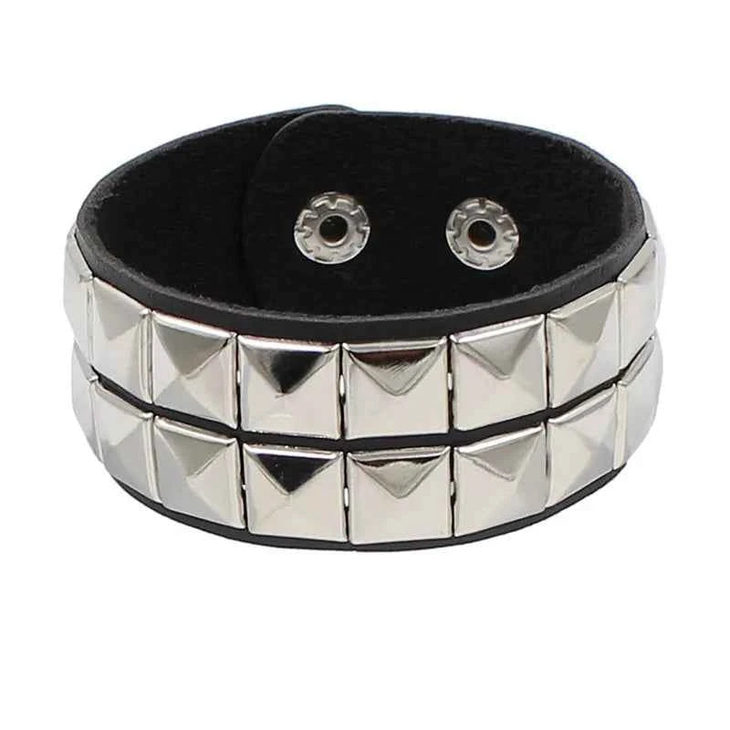 Punk Fashion Men Black Cuff Leather Bracelet Wristband Metal Rivets Stud Charm 80s Wrap Bangle for Women Rock Gothic Jewelry