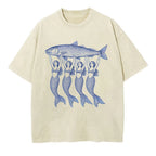 100% Cotton Tshirt Ocean Creatures Nature Short Sleeve Tops Tees Vintage Harajuku Fish T-Shirt Men Women Streetwear