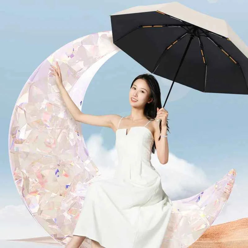 New Automatic Umbrella 24 Bone Solid Color Automatic Umbrella Light Collapsible Large Size Outdoor Sunshade Uv Protection