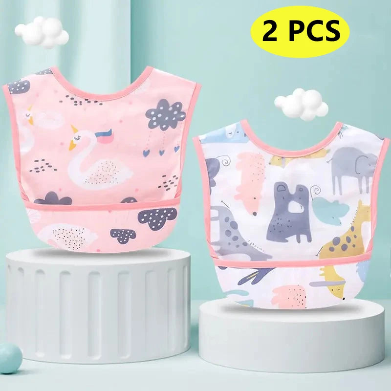 Baby Kids Toddler Long Sleeve Scarf Waterproof Art Smock Feeding Bib Apron Pocket Infant Boys Girls Burp Cloth Bandana Bibs