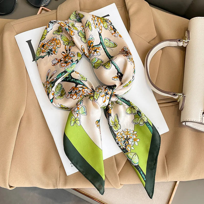 2025 Silk Shawl Print Headscarf Cat Hair Wrap Neckerchief Female Satin Square Scarf For Women Headband Foulard Hijab Bandana