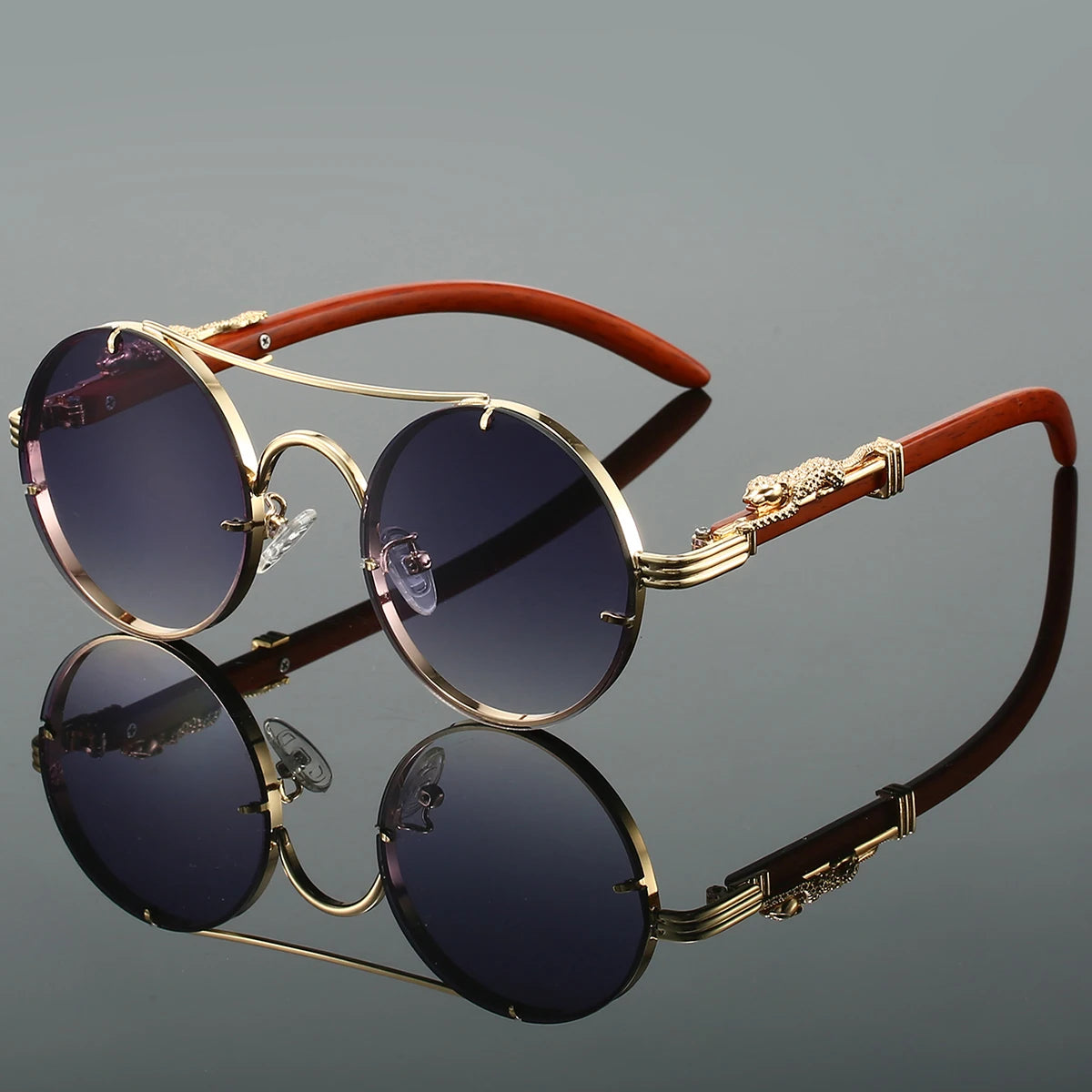 Vintage Round Double Bridge Sunglasses Retro Fashion Eyewear