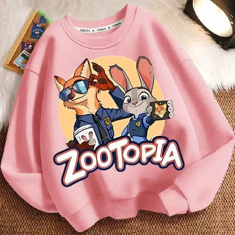 Spring Kid Boy Clothes Children Girls Disney Zootopia 2 Judy Hopps Nick Wilde Print Sweatshirt Top Baby Cartoon Pullover