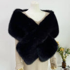 2025 Elegant Faux Fox Fur Shawl Women Scarf Collar Winter Warm Cape Wedding Solid Pashmina Plush Wrap Luxury