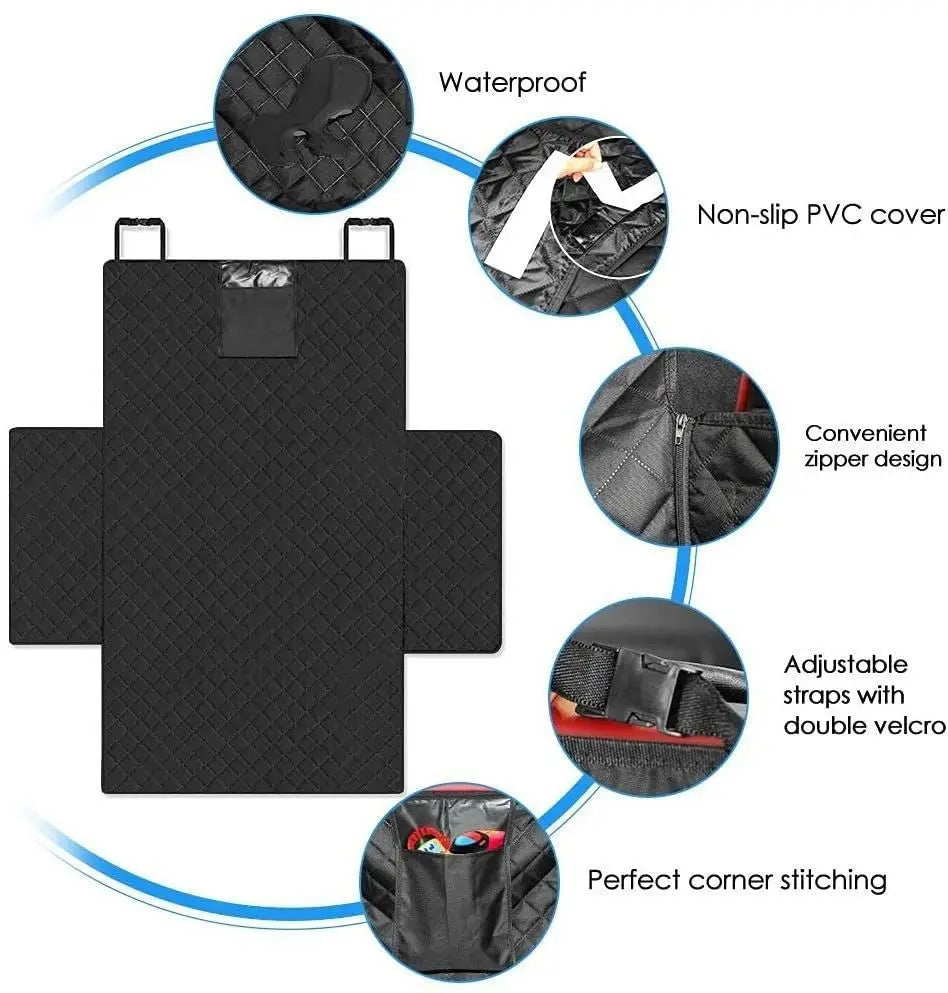 Black car mat with features highlighted on a white background
