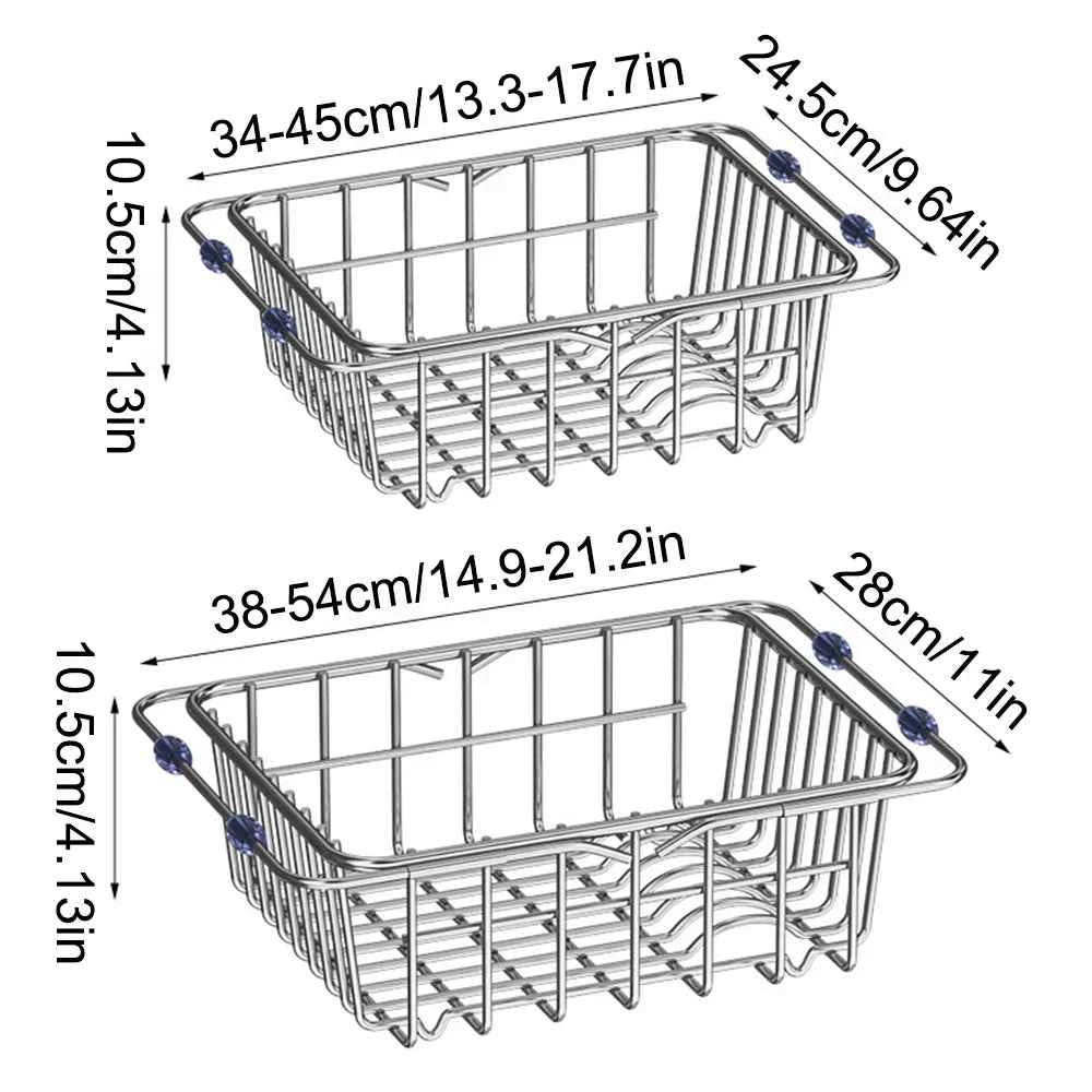 Stainless Steel Telescopic Sink Drain Rack Non-Slip Dish Drying Kitchen Bathroom Countertop Organizer Rack for Household Use
