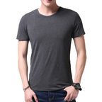 2 Packs Bamboo Fiber Round Neck T-shirts Short Sleeve Classic Tees Sweat-absorbent Gym Man Undershirt Solid Color Tee Black New