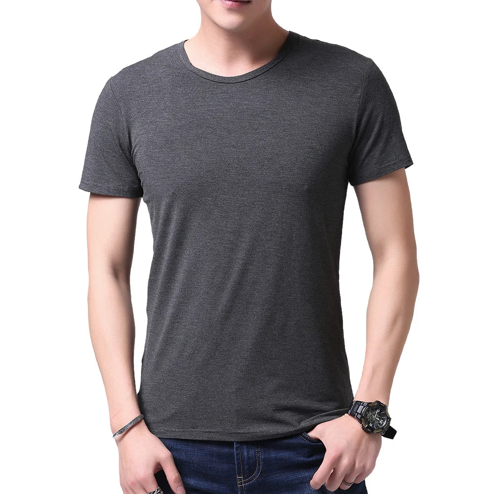 2 Packs Bamboo Fiber Round Neck T-shirts Short Sleeve Classic Tees Sweat-absorbent Gym Man Undershirt Solid Color Tee Black New
