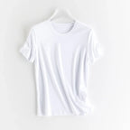 High-end New 10% Silk & Mercerized Cotton Women T-shirt Luxury Tee Short Sleeve Silky Feeling Summer Wear 2025 Tops V / O-neck