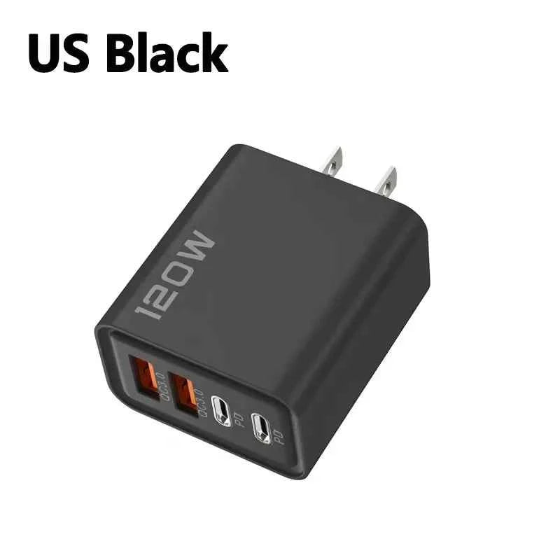 4 Ports 120W Charger USB C PD Quick Charge 3.0 Type C USB Phone Chargers Super Fast Charging Adapter For iPhone Samsung Xiaomi