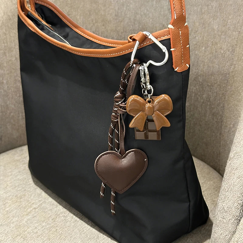 INS Style Kawaii Korea Trendy Heart Leather Keychain Bag Package Decor Chocolate Pendant Accessories Creative Key Chain Trendy