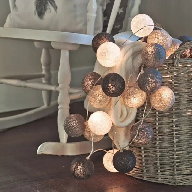 Halloween Cotton Garland Balls Lights String Christmas Outdoor Hanging Party Baby Kids Room Bed Fairy Lights Wedding Decorations