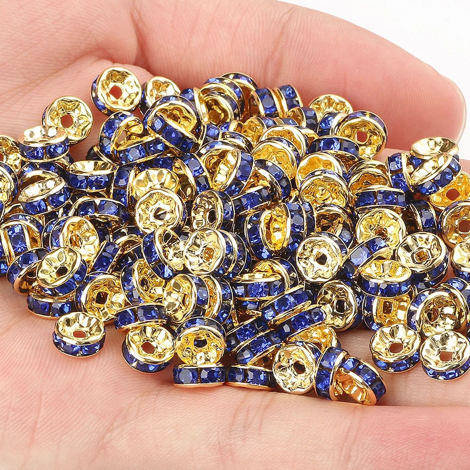 50pcs Rhinestone Spacer Beads Multi-color Crystal Metal Spacers Rondelle Beads for Jewelry Making DIY Bracelets Accessories