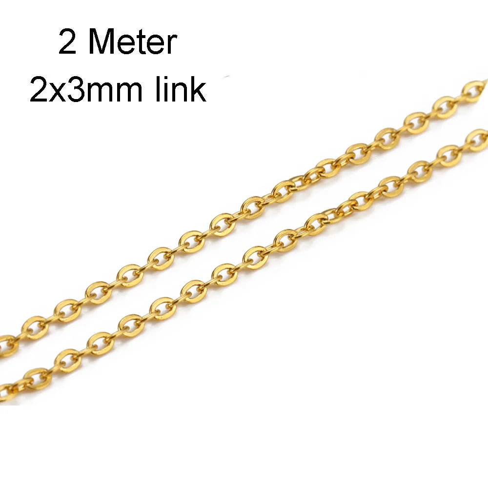 2/10 Meters Stainless Steel Chain 1 1.5 2mm Gold&Steel Color Link for DIY Jewelry Making Necklace Bracelet Bulk Chain Supplies