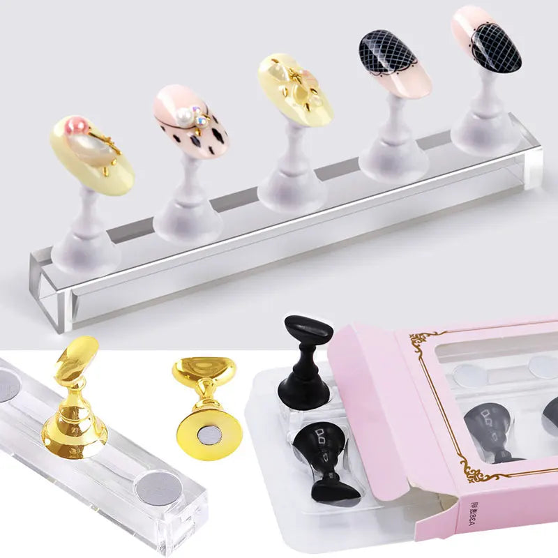 1Set Magnetic Nail Holder Practice Display Stand Nail Polish Acrylic Crystal Showing Shelf Nail Art Tool