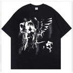 Retro Angel Print Short-sleeved Women T-shirt Summer  Harajuku Casual   Loose Cotton Oversize Women's T-shirts Female Clothing