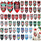 Collection of Christmas-themed dog bandanas with various designs on a white background.