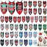 Collection of Christmas-themed dog bandanas with various designs on a white background.