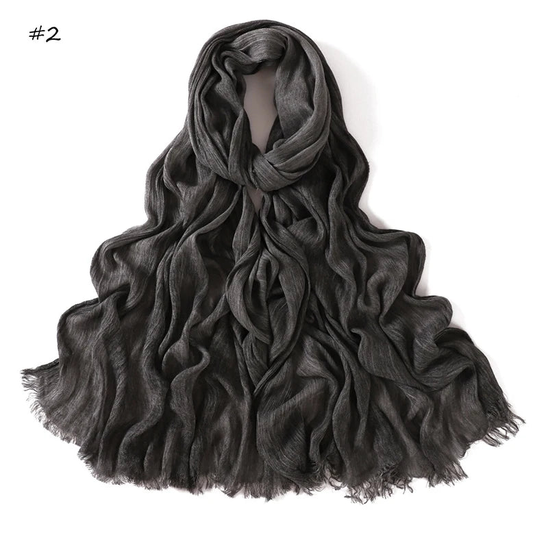 180*65cm Tie-dye Crinkle Rayon Hijabs for Women Muslim Scarf Shawls Plain Ladies Breathable Headband Femme Turban Ramanda