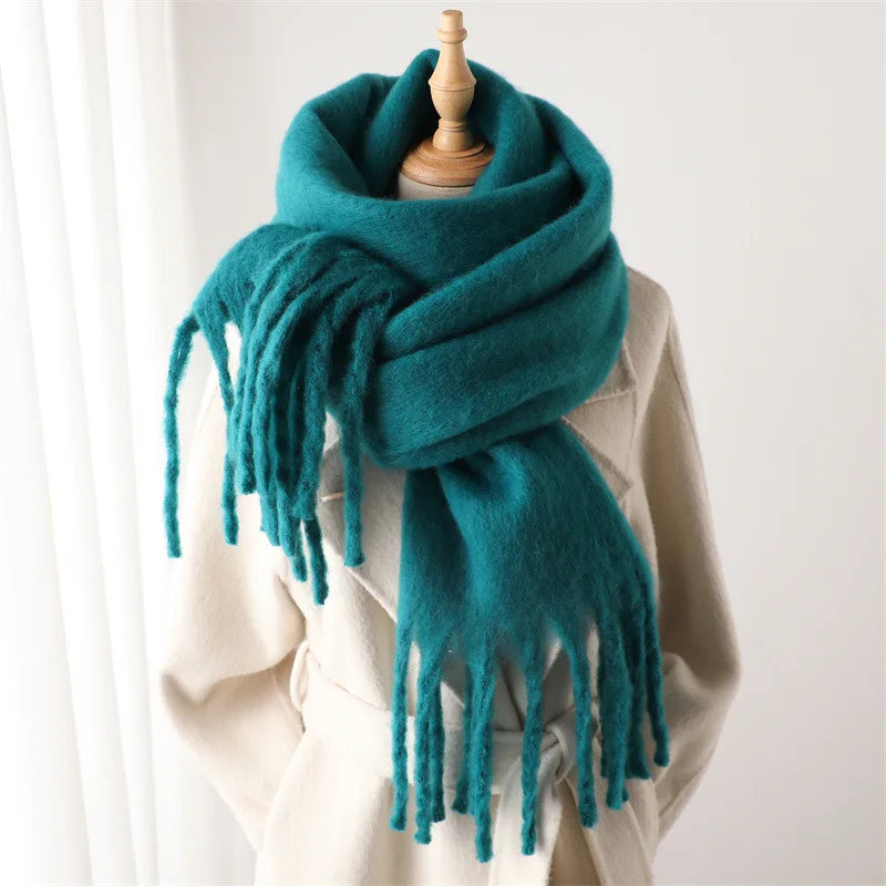 2025 Women Scarf Winter Warm Thick Shawl Wraps Fashion Solid Color Pashmina Scarves Long Tassel Hijab Stoles Bufanda Cashmere