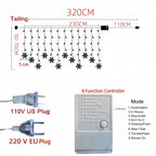 New Year LED Snowflake Curtain String Lights Indoor Halloween Light Wedding Home Party Xmas Lamps Eave Christmas Decoration