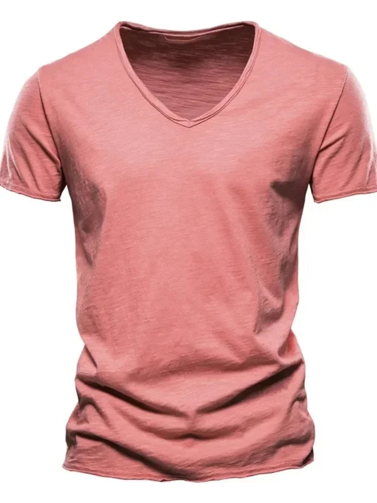 New 100% Cotton Men T Shirt Tops V Neck Thin Short Sleeve Tees High Quality Men's Fashion Fitness Hot T-shirt For Men Size S-5XL
