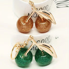 Cherry Fruit Bag Pendant Keychain Creative Women's Cherry Car Key Pendant, Green, Brown