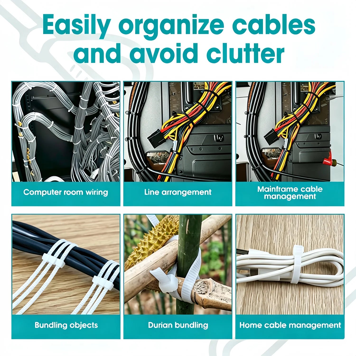 Heavy-Duty Ultra-Long Nylon Cable Ties - Self-Locking Large-Sized (50-90cm), Durable Plastic Cable Organizer, Suitable