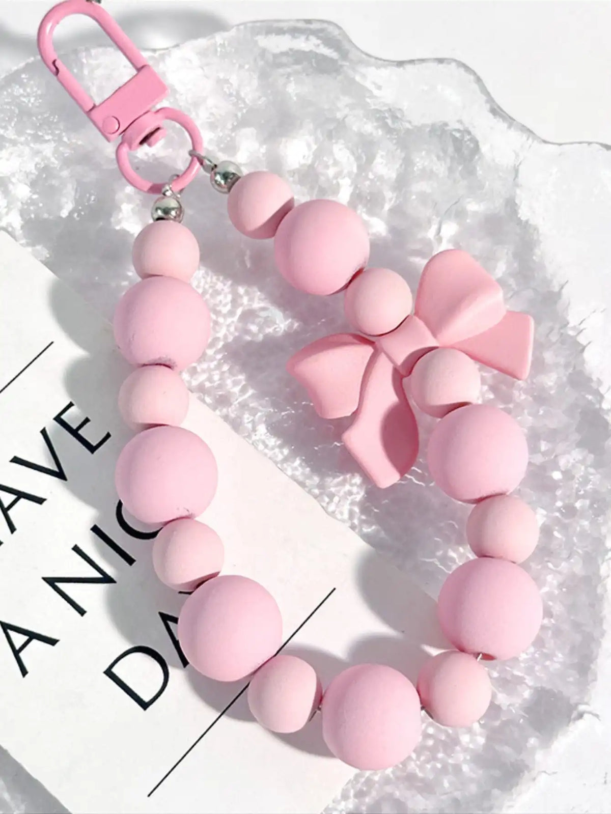 Pink Pearl Bow Keychain, Mobile Phone Chain, Earphone Bag, Anti-Lost Rope, Car Keychain, Beaded Pendant, Backpack Pendant Access