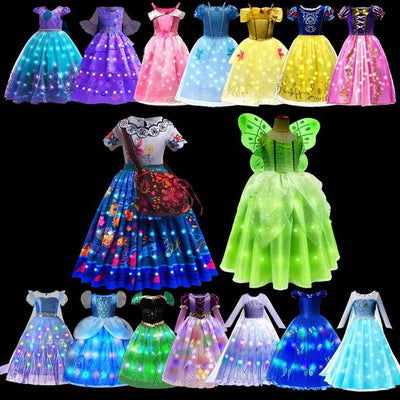 Children LED Light Up Dress Girls Kids Purple Green Cosplay Costume Carnival Birthday Party Clothes Halloween Costume Prom Gown