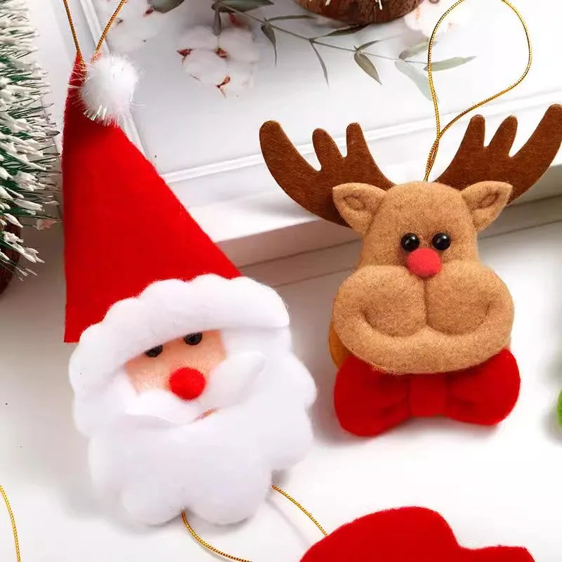 6pcs Christmas Decor Cute Christmas Tree Santa Claus Hanging Ornaments Plush Party Xmas Tree Decor Giving Small Gifts As Gifts