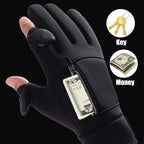 Winter Warm Gloves Flip Over Expose Two Fingers Gloves Windproof Touch Screen Gloves Cycling Ski Fishing Gloves