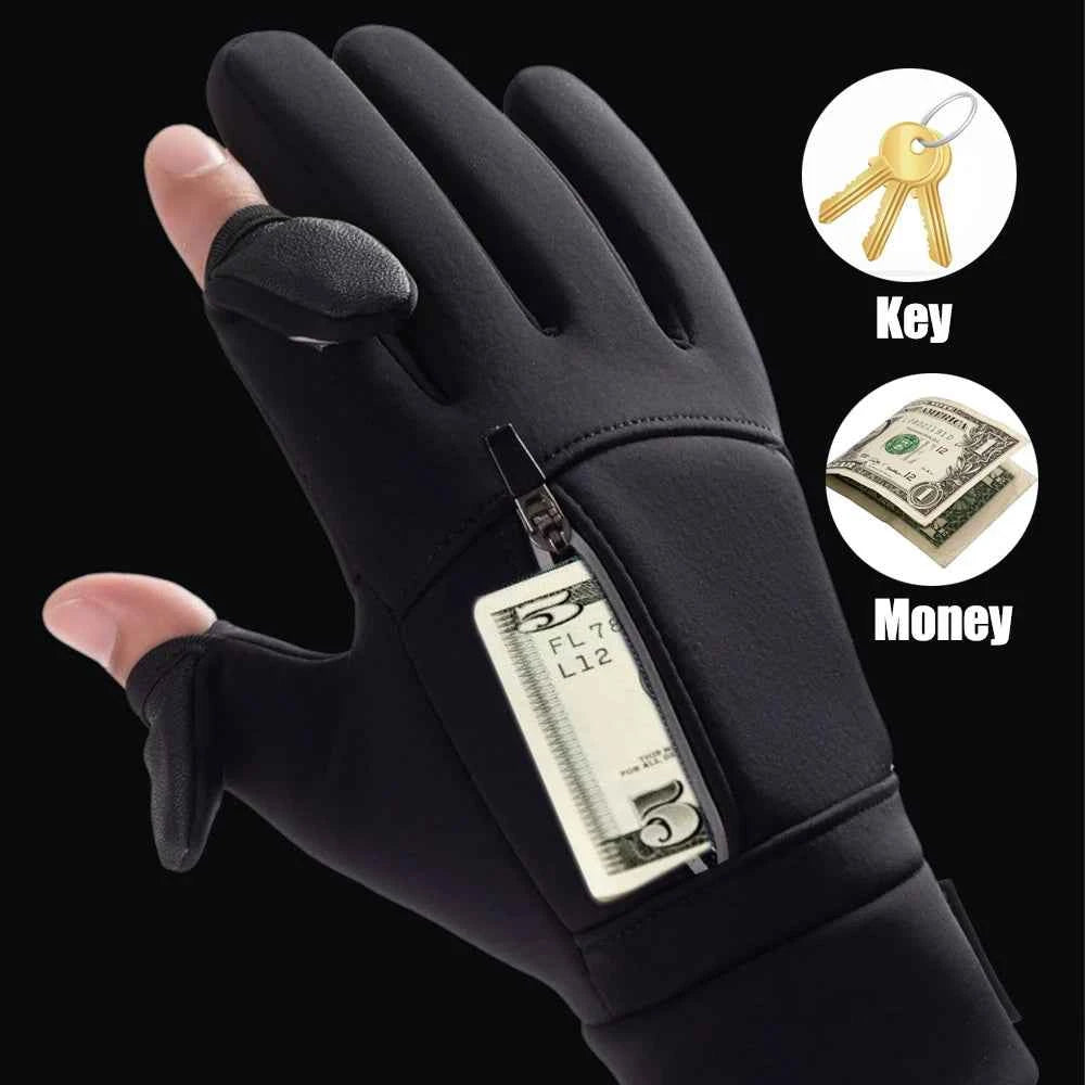 Winter Warm Gloves Flip Over Expose Two Fingers Gloves Windproof Touch Screen Gloves Cycling Ski Fishing Gloves