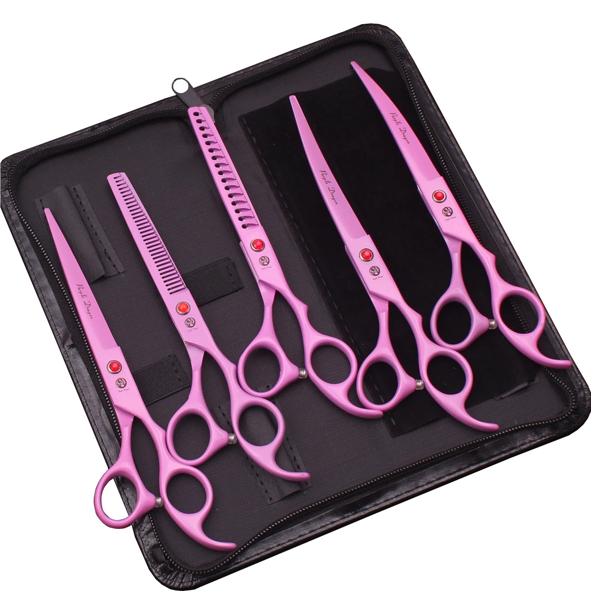 Pet Grooming Scissors Purple Dragon Japan Stainless Pink Curved Scissors For Dogs Dog Thinning Scissors Pet Chunker Shears Z3003