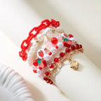 Sweet Cute Red Strawberry Cherry Heart Pearl Charm Bracelet New Fashion Y2K Fruit Gold Color Chain Jewelry Party Gifts 2025