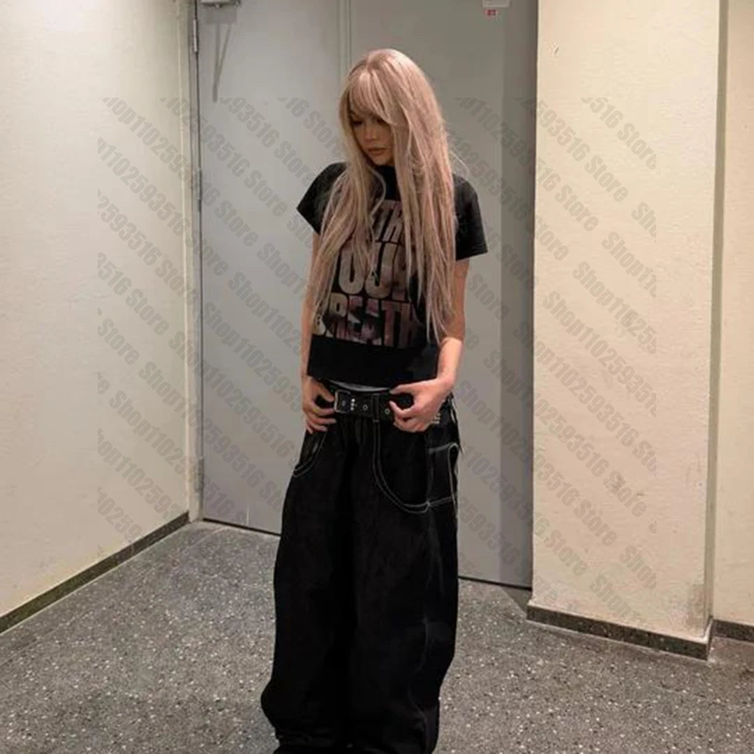 Grunge Clothes for Women Japanese Y2k Tops Graphic T Shirts Kpop 90s Vintage Clothes Aesthetic Clothing Goth Crop Top Women Emo