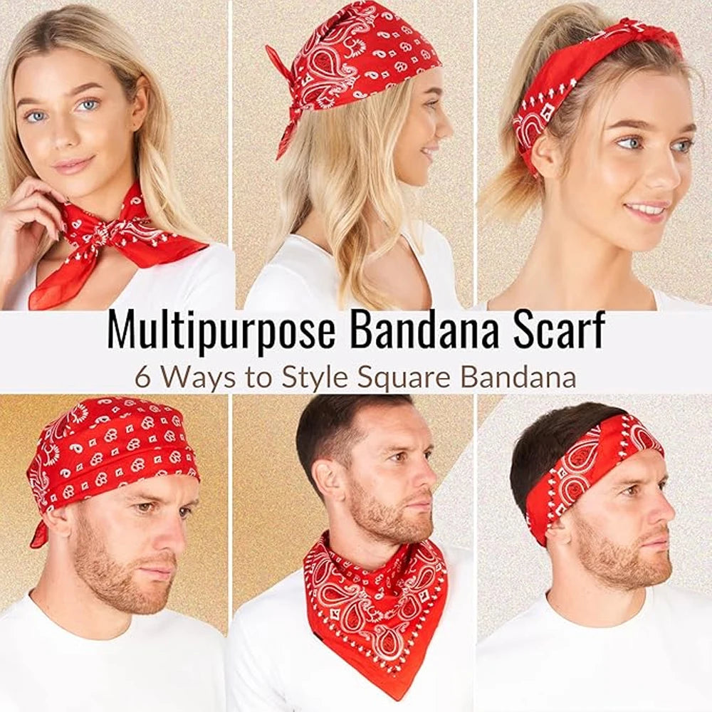 Hip Hop Cowboy Paisley Scarf Large Bandana Head Square Scarf Men Women 55x55cm Black Red White