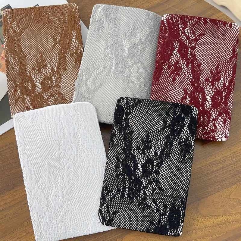 Harajuku Black White Brown Hollowed Out Lace Mesh Pantyhose Floral Rattan Bottomed Stockings Sexy Women Tights Fashion Hosiery