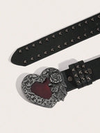 1Pcs Rose essential oil droplet heart-shaped leather belt, rivet decoration, Y2K punk gothic rock hip-hop style，spring，summer