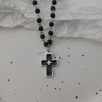 Gothic Bat Cross Dark Pendant Necklace Set, Y2K Personalized Thorn Love Black Bead Stacked Necklace Set, Suitable as Halloween G