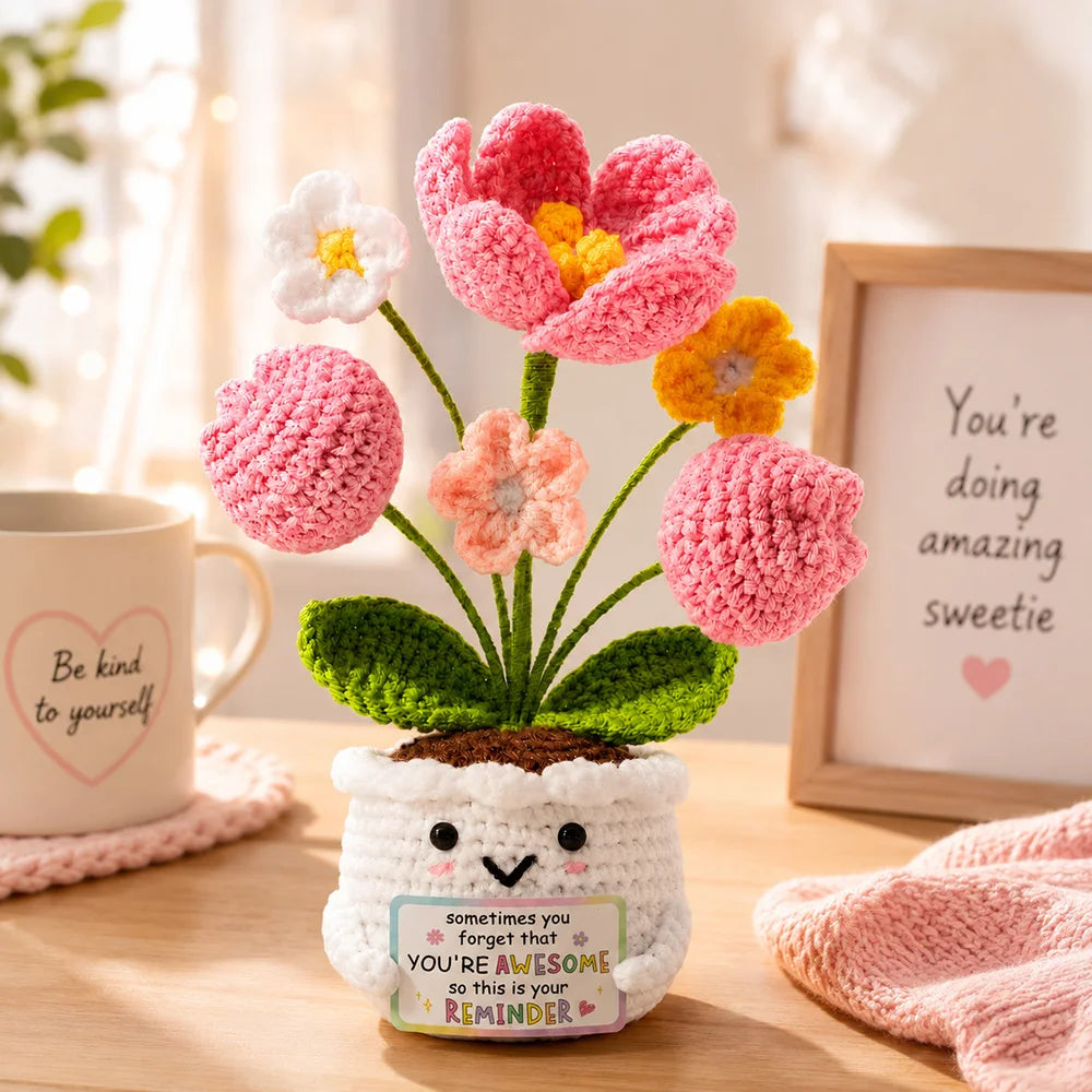Positive Energy Duck Doll Hug Pocket Mini Handmade Plush Wool Knitting Dolls Funny Emotional Support Crochet Gift for Birthday