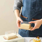Bamboo Butter Dish Plate with Transparent Cover Household Butter Box Container Refrigerator Keep Fresh Butter Storage Box