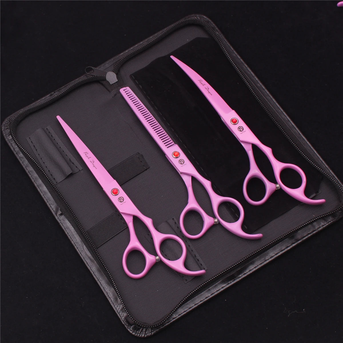 Pet Grooming Scissors Purple Dragon Japan Stainless Pink Curved Scissors For Dogs Dog Thinning Scissors Pet Chunker Shears Z3003