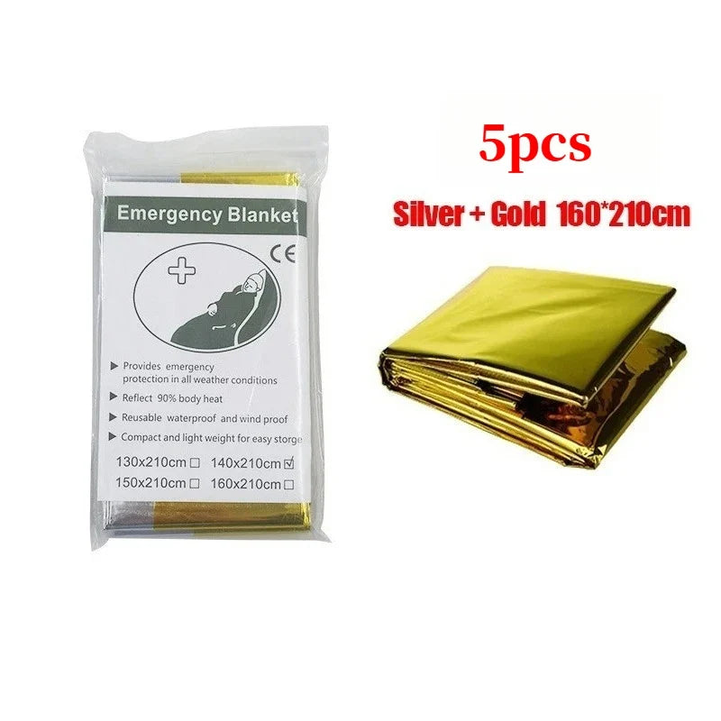 Emergency Thermal Poncho Blanket Lightweight Folding Water Resistant Windproof Sunshade Reusable First Aid Camping Mat Pad Cover